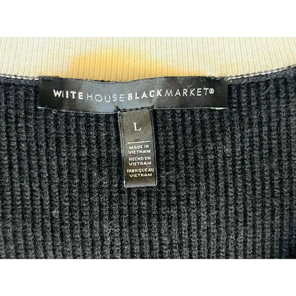White House Black Market Black White Tunic Sweater Shirt Large V Neck Layered - Picture 7 of 11